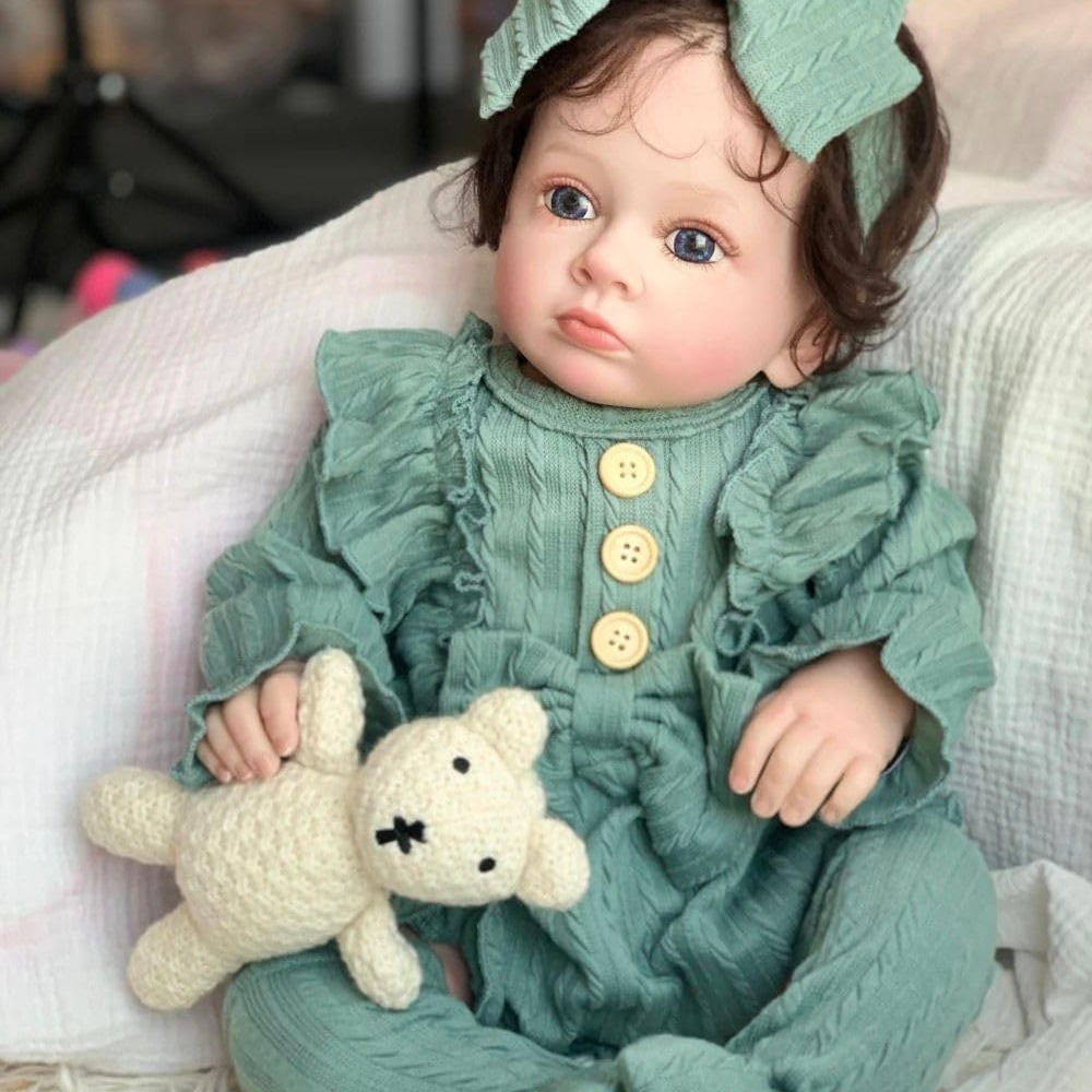 عروسک نانو کلاسیک 22 اینچ 55 سانتیمتر عروسک نوزاد بازتولد شده سیلیکونی دختر بچه مانند عروسک‌های واقعی هدیه عروسک بازی زیبا (نو، سبز زیبا)